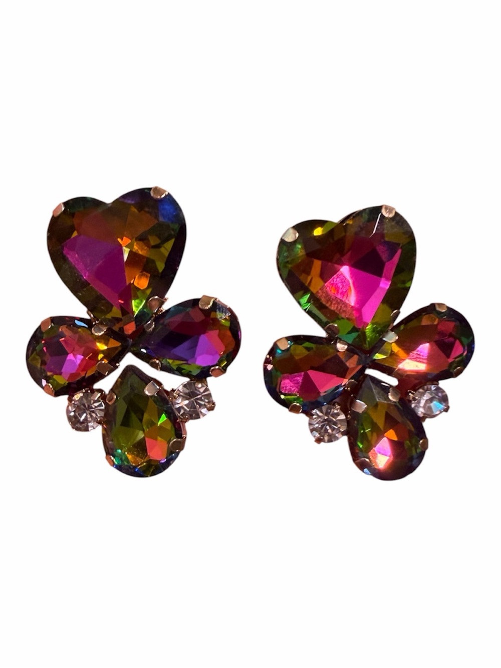 Multicolor Heart & Teardrop Crystal Clover Stud Earrings - Women Jewelry